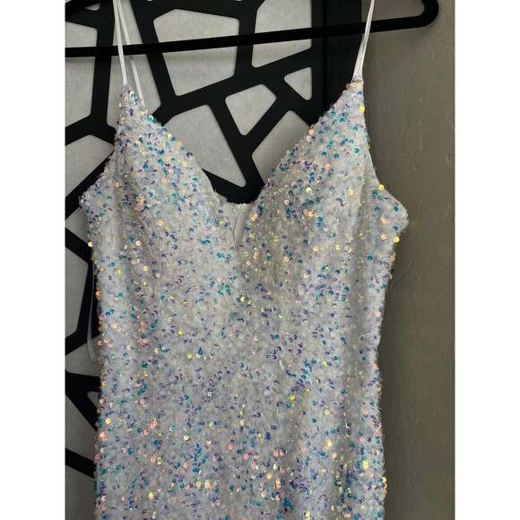 Blingy open slit sexy long sequined white dress. Size 11-12 - Picture 3 of 8